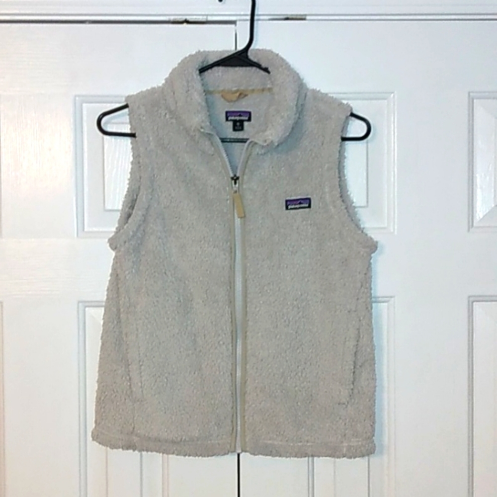 Patagonia Light Grey Full Zip Sherpa Fleece Vest Kids Size XL 14